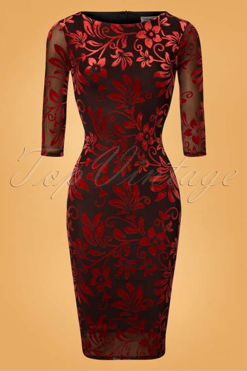 Vintage Chic for Topvintage - 50s Deanna Floral Pencil Dress in Brown and Red 2
