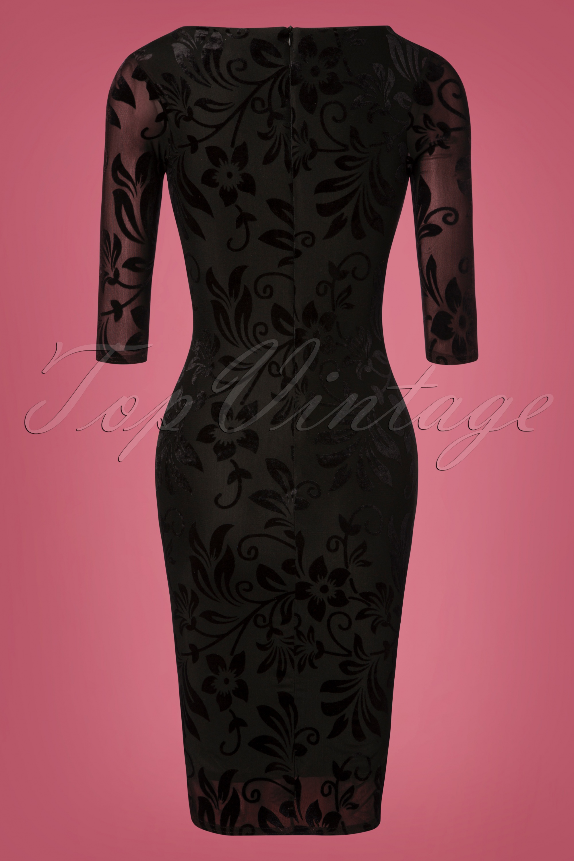 Vintage Chic for Topvintage - Deanna penciljurk met bloemenprint in zwart 2