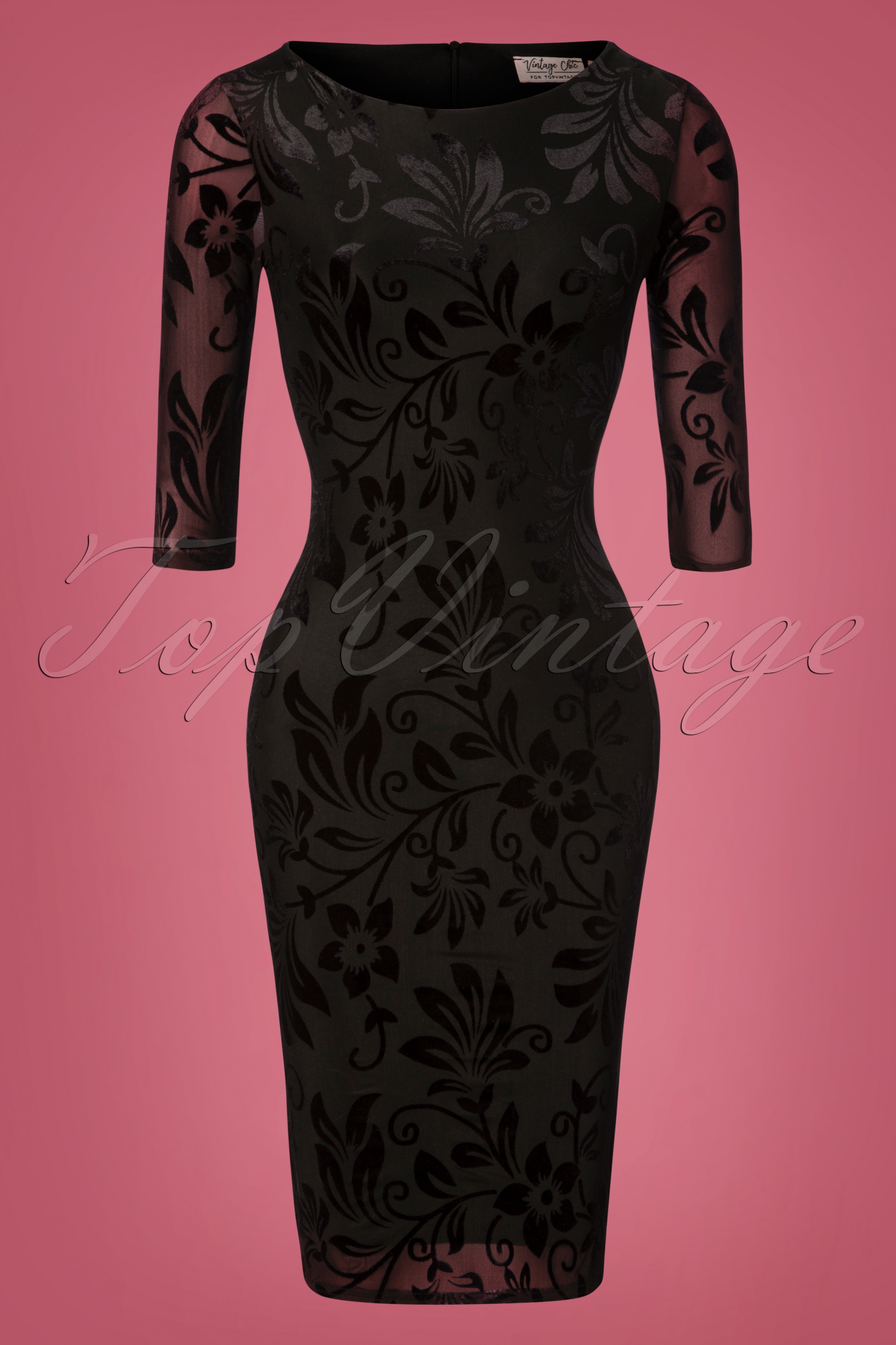 Vintage Chic for Topvintage - Deanna penciljurk met bloemenprint in zwart