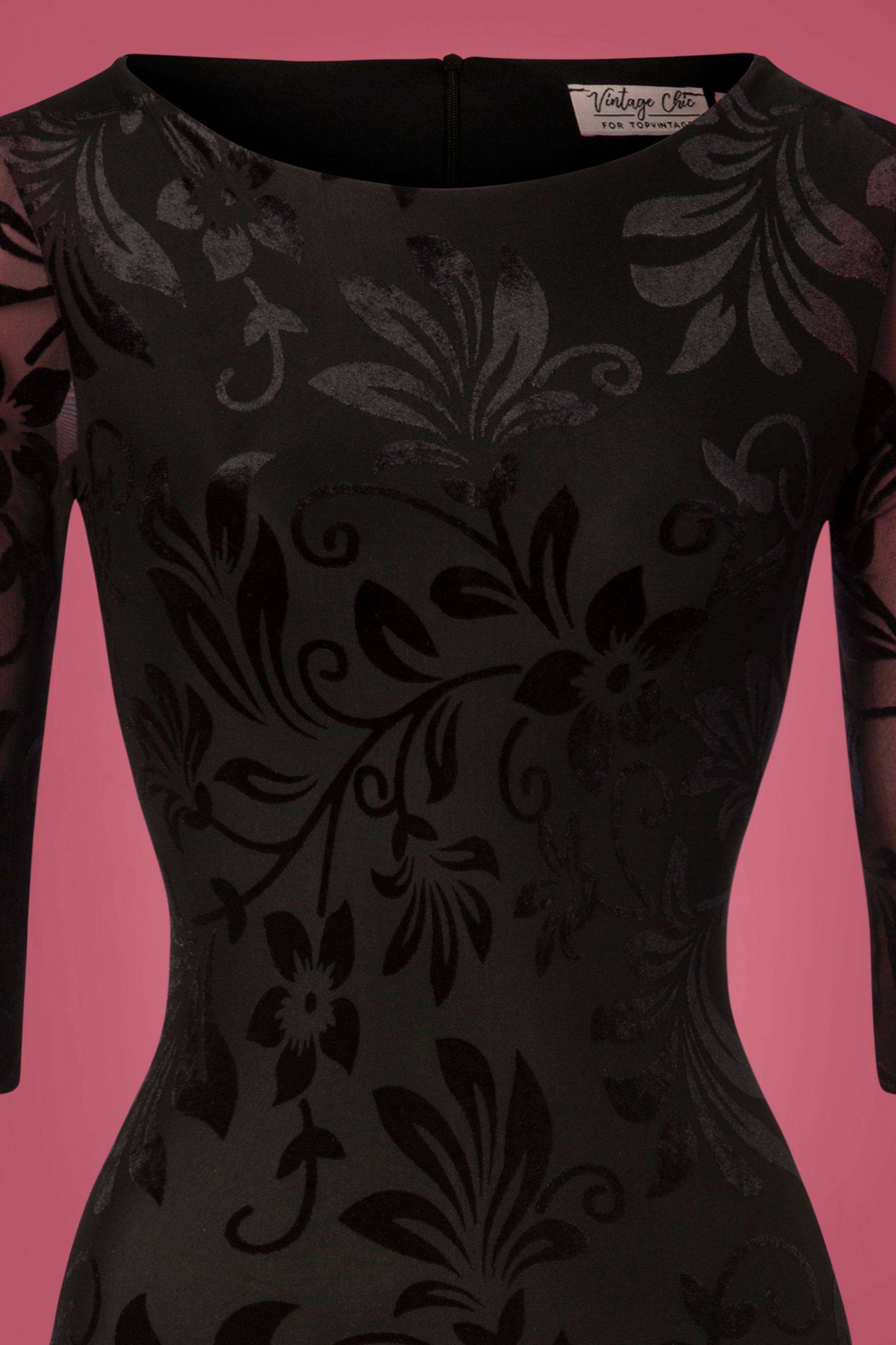 Vintage Chic for Topvintage - Deanna penciljurk met bloemenprint in zwart 3