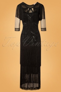 GatsbyLady - Glam - Lange Flapper-jurk met franjes in zwart 3