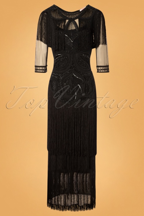 GatsbyLady - 20s Glam Fringe Flapper Maxi Dress in Black 3