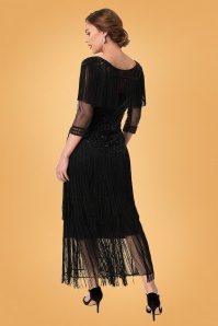 GatsbyLady - Glam Fringe Flapper Maxi Dress Années 20 en Noir 6
