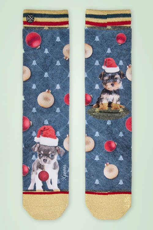 XPOOOS - Puppy Carol Socks Années 50 en Bleu