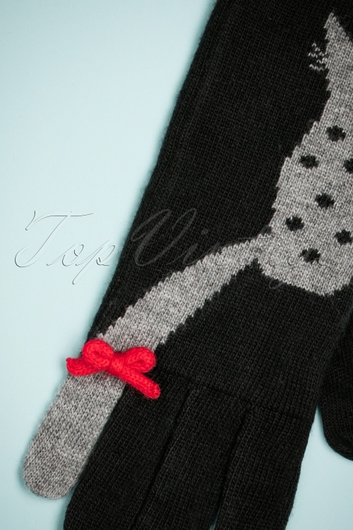 Alice - 60s Love Cats Jaquard Gloves in Black 2