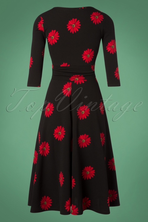 Vintage Chic for Topvintage - Janice Flower Swing-Kleid in Schwarz 3