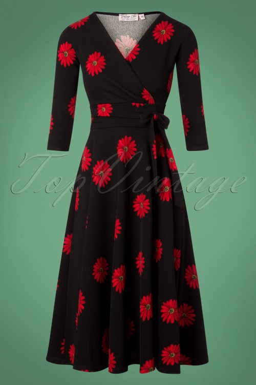 Vintage Chic for Topvintage - Janice Flower Swing Dress Années 50 en Noir 2