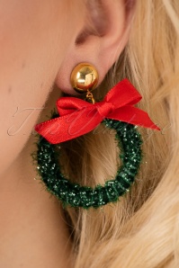 Glitz-o-Matic - 50s Christmas Wreath Earrings in Green 2