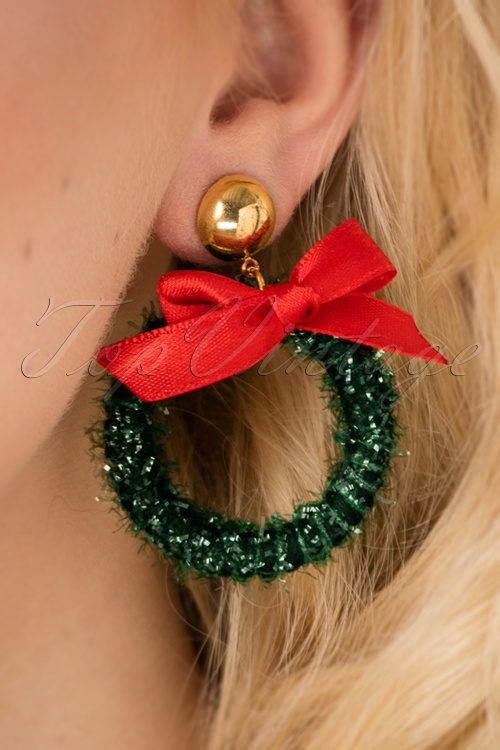 Glitz-o-Matic - 50s Christmas Wreath Earrings in Green 2