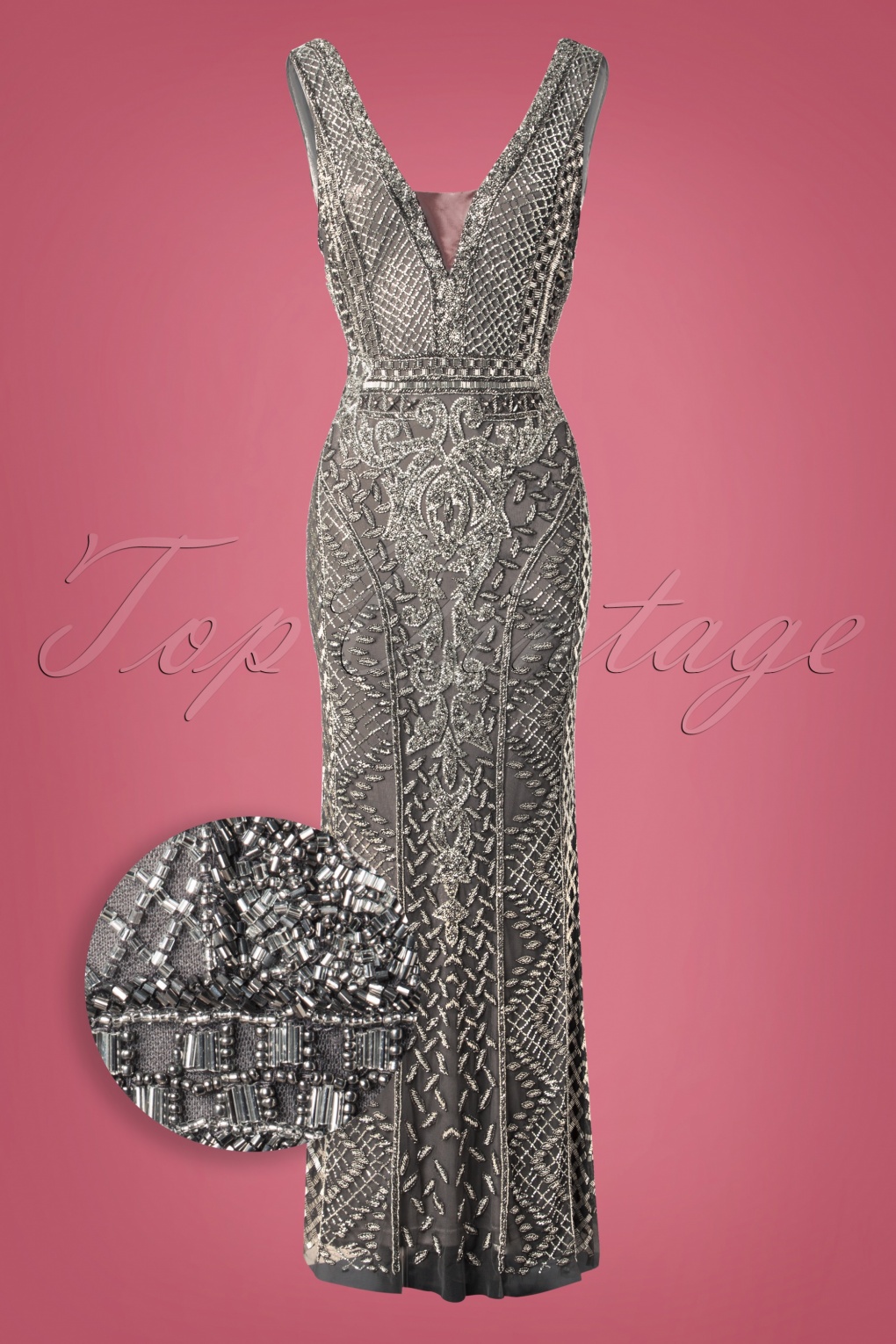 Downton Abbey Inspired Dresses 20s Grace Embellished Maxi Dress in Slate £208.81 AT vintagedancer.com