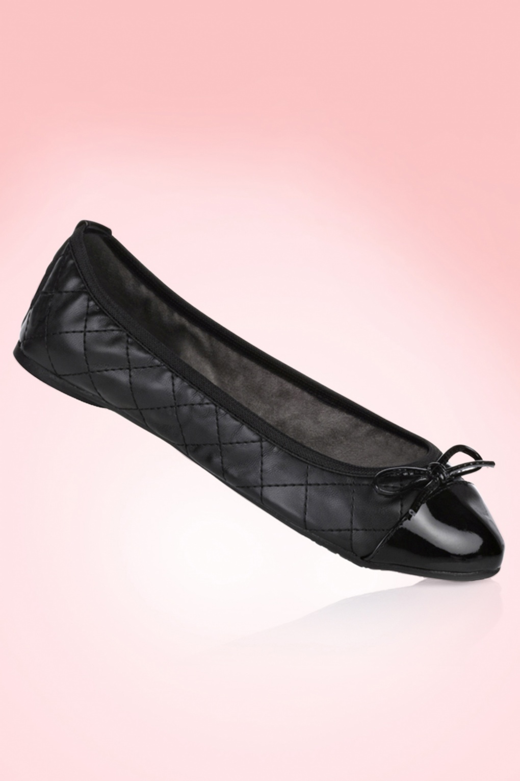 Foldable Ballerina Olivia Quilted Patent Toe In Black 