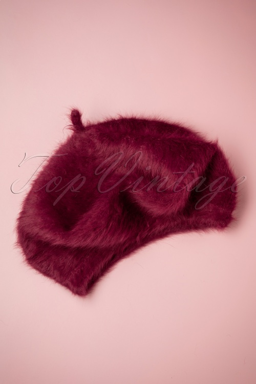 Vixen - 60s Faux Fur Beret in Burgundy