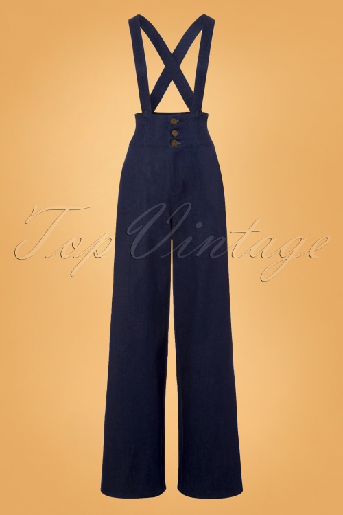 Collectif Clothing - Freya Jeans Années 40 en Bleu Marine 2