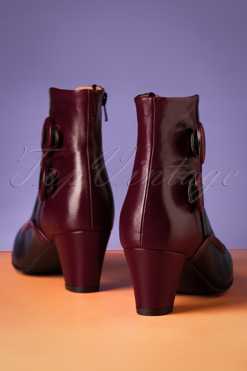 La Veintinueve - 60s Ursula Leather Ankle Booties in Black and Burgundy 6