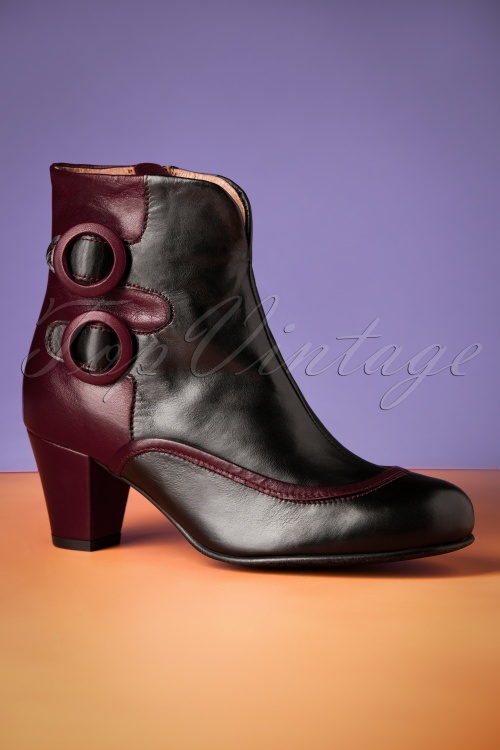 La Veintinueve - Ursula Leather Ankle Booties Années 60 en Noir et Bordeaux 5