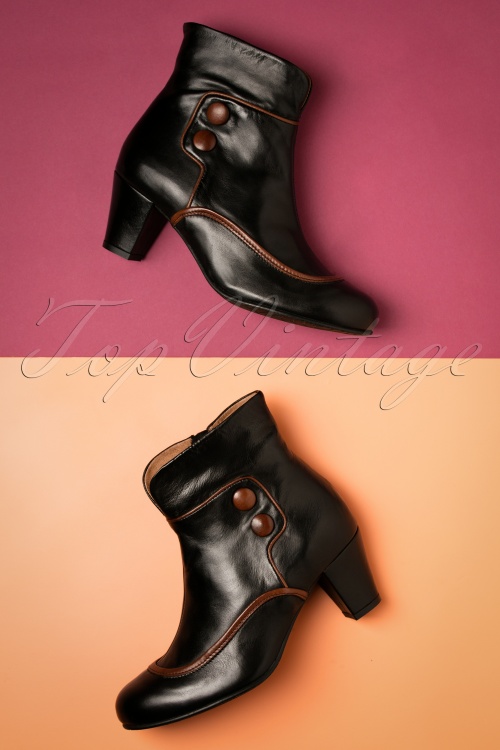 La Veintinueve - Olga Leather Ankle Booties Années 60 en Noir et Brun 2