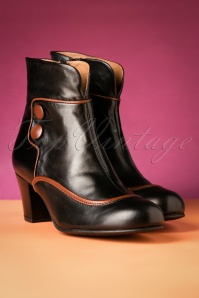 La Veintinueve - Olga Leather Ankle Booties Années 60 en Noir et Brun 5