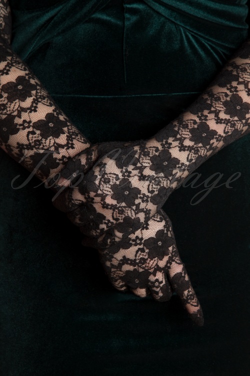 Darling Divine - Christine lange kanten handschoenen in zwart 2