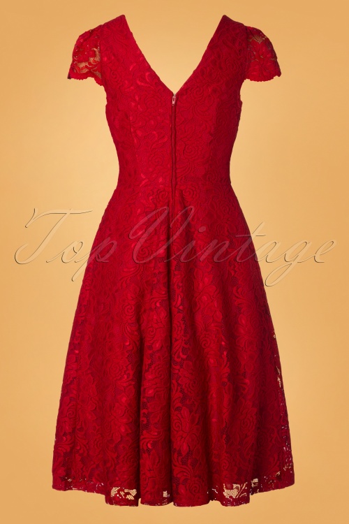 Jolie Moi - 50s Jolie Lace Short Sleeve Prom Dress in Red 2