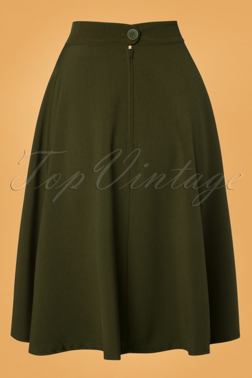 Steady Clothing - 50s Thrills Buttoned Swing Skirt in Olive Green 2
