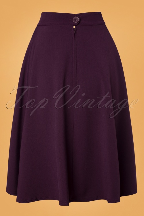 Steady Clothing - 50s Thrills Buttoned Swing Skirt in Plum Purple 2