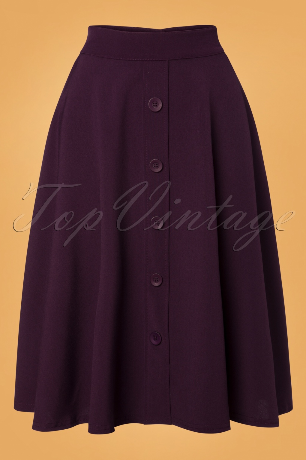 50s Thrills Buttoned Swing Skirt in Plum Purple