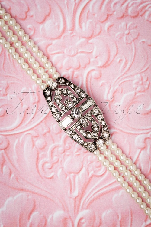 Lovely - Deco Diamante Parelarmband in zilver