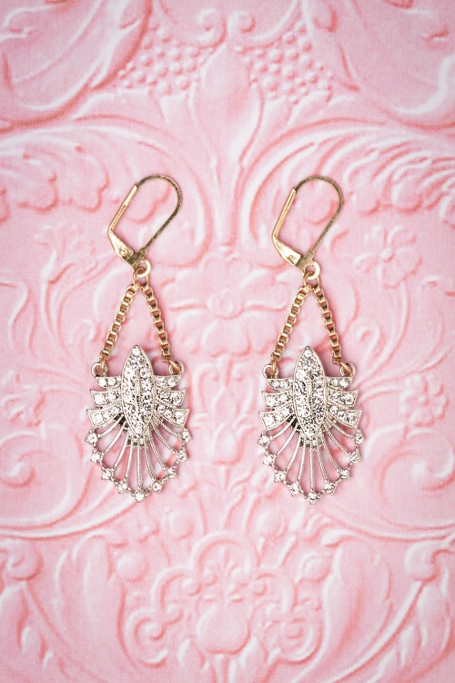 Lovely - 20s Deco Statement Drop Earrings in Gold and Silver