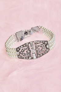 Lovely - 50s Deco Diamante Pearl Bracelet in Silver 3