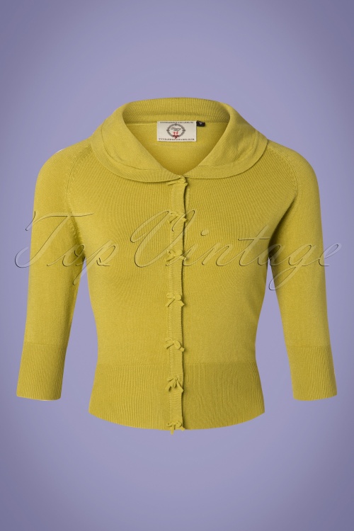 Banned Retro - 40s April Bow Cardigan in Lime Green