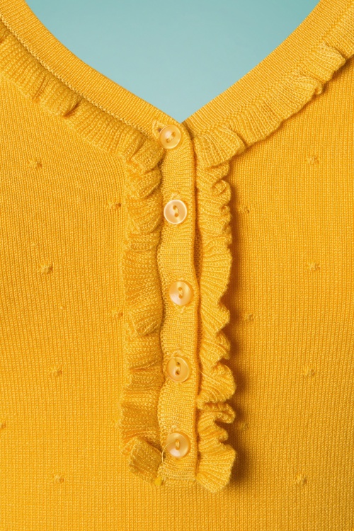 King Louie - 60s Droplet Ruffle V Neck Top in Mimosa Yellow 4
