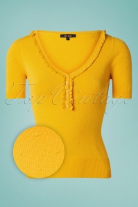 King Louie - 60s Droplet Ruffle V Neck Top in Mimosa Yellow 2