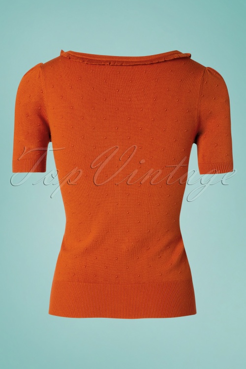 King Louie - 60s Droplet Ruffle V Neck Top in Clay Red 3