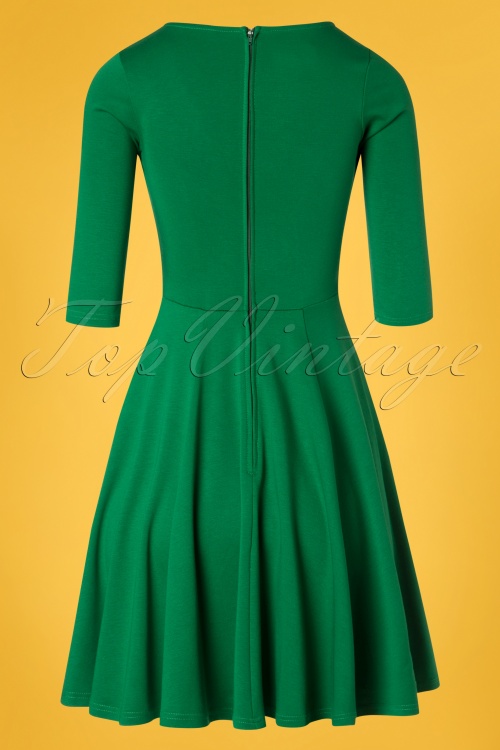Unique Vintage - 60s Fab Fit and Flare Dress in Emerald Green 3