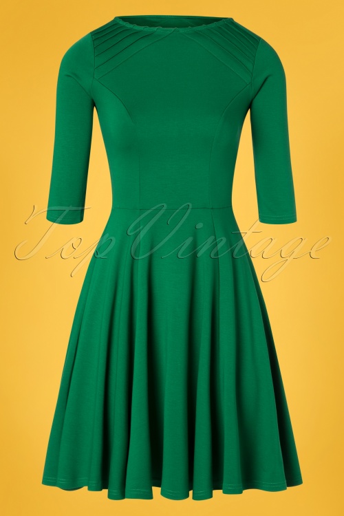 Unique Vintage - 60s Fab Fit and Flare Dress in Emerald Green 2