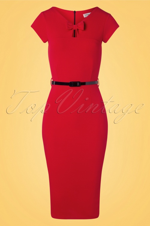 Vintage Chic for Topvintage - Becka Bow Pencil Dress Années en Carmin 2