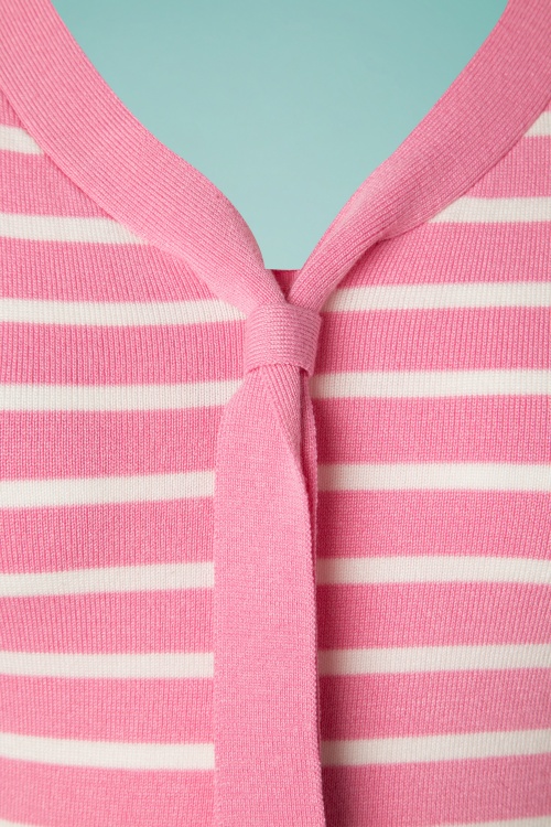 Banned Retro - 50s Sailor Stripe Tie Top in Baby Pink 3