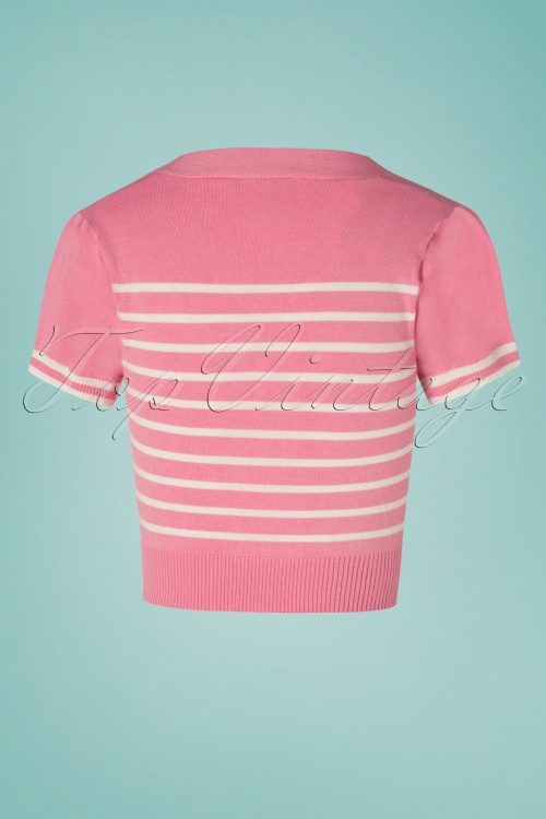 Banned Retro - 50s Sailor Stripe Tie Top in Baby Pink 2