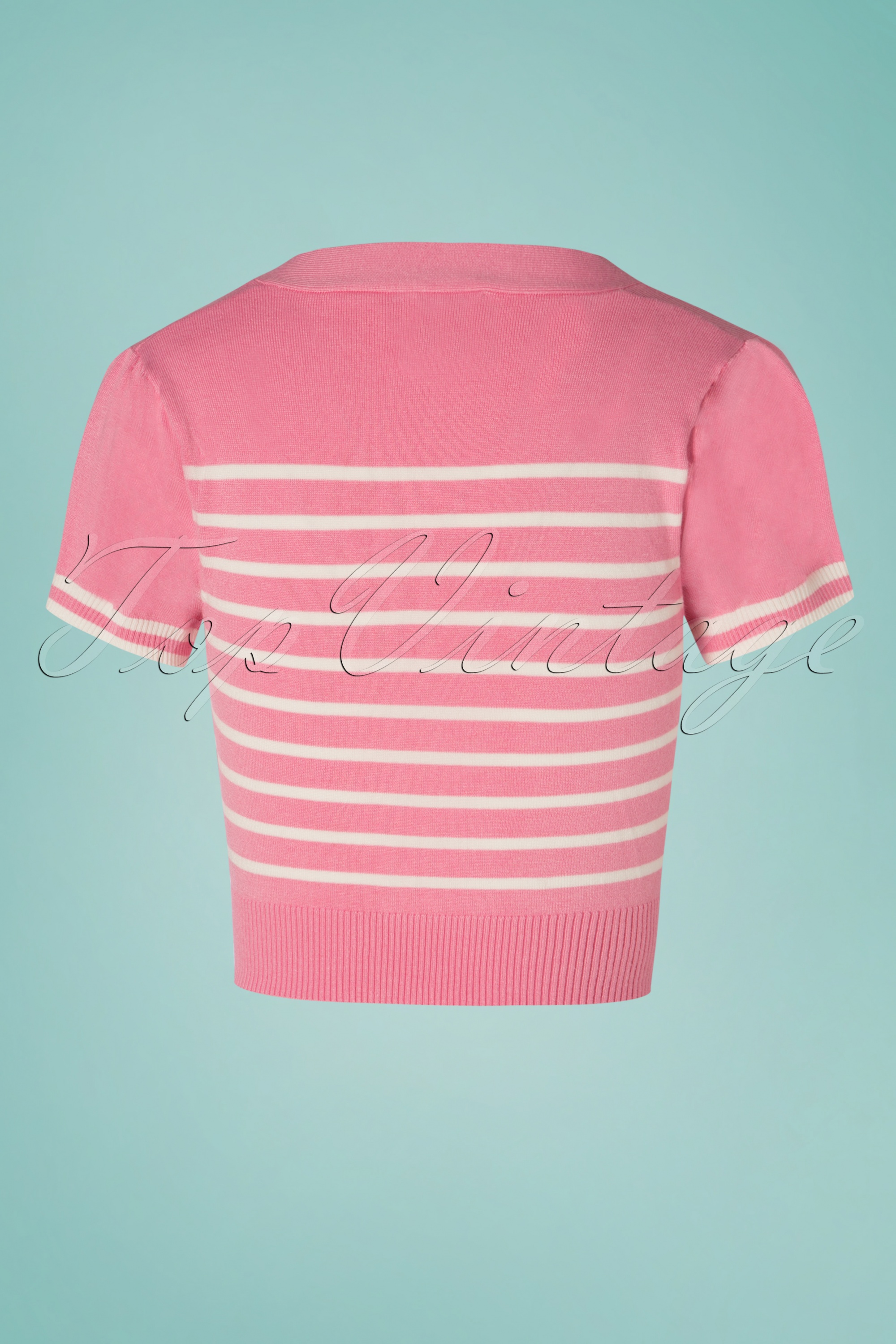 Banned Retro - Top met zeemansstreep en stropdas in babyroze 2