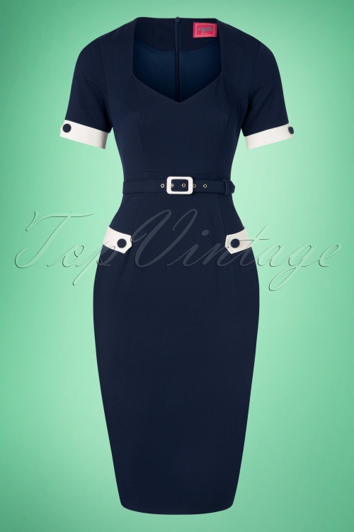 Glamour Bunny - 50s Doris Pencil Dress in Navy 4