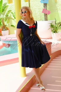 Glamour Bunny - 50s Audrey Swing Dress in Navy 4