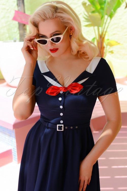 Glamour Bunny - 50s Audrey Swing Dress in Navy 2