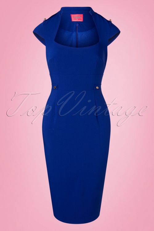 Glamour Bunny - 50s Roxy Pencil Dress in Royal Blue 3