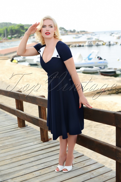 Glamour Bunny - Jane Swing Dress Années 50 en Bleu Marine 2