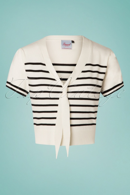 Banned Retro - Sailor Stripe Tie Top Années 50 en Blanc Cassé