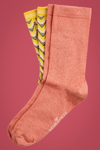 King Louie - Art Deco Socks Années 60 en Rose Papaye 3