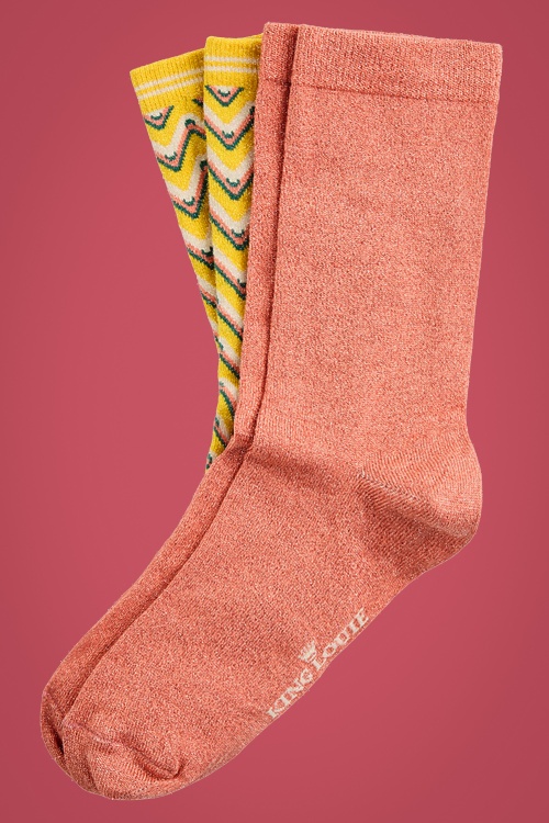 King Louie - 60s  Art Deco Socks in Papaya Pink 3
