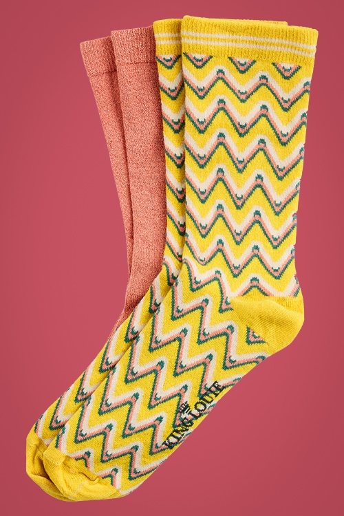 King Louie - 60s  Art Deco Socks in Papaya Pink 4