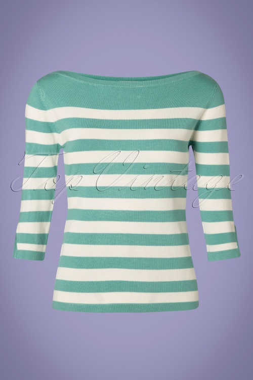 Banned Retro - Sail Away Stripes Pullover in Duck Egg