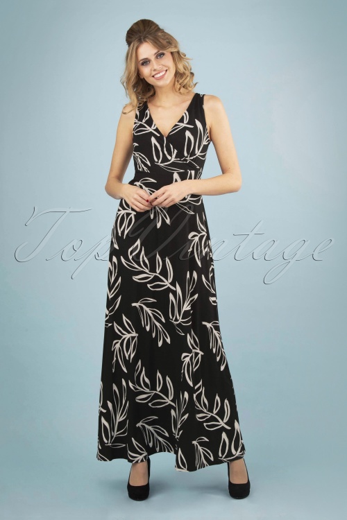 Banned Alternative - 60s Palm Maxi Dress in Black and White